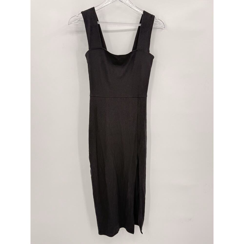 Reformation Cassi Knit Dress Small Black Ribbed Sleeveless Midi Slit Fitted Rib - Picture 5 of 12